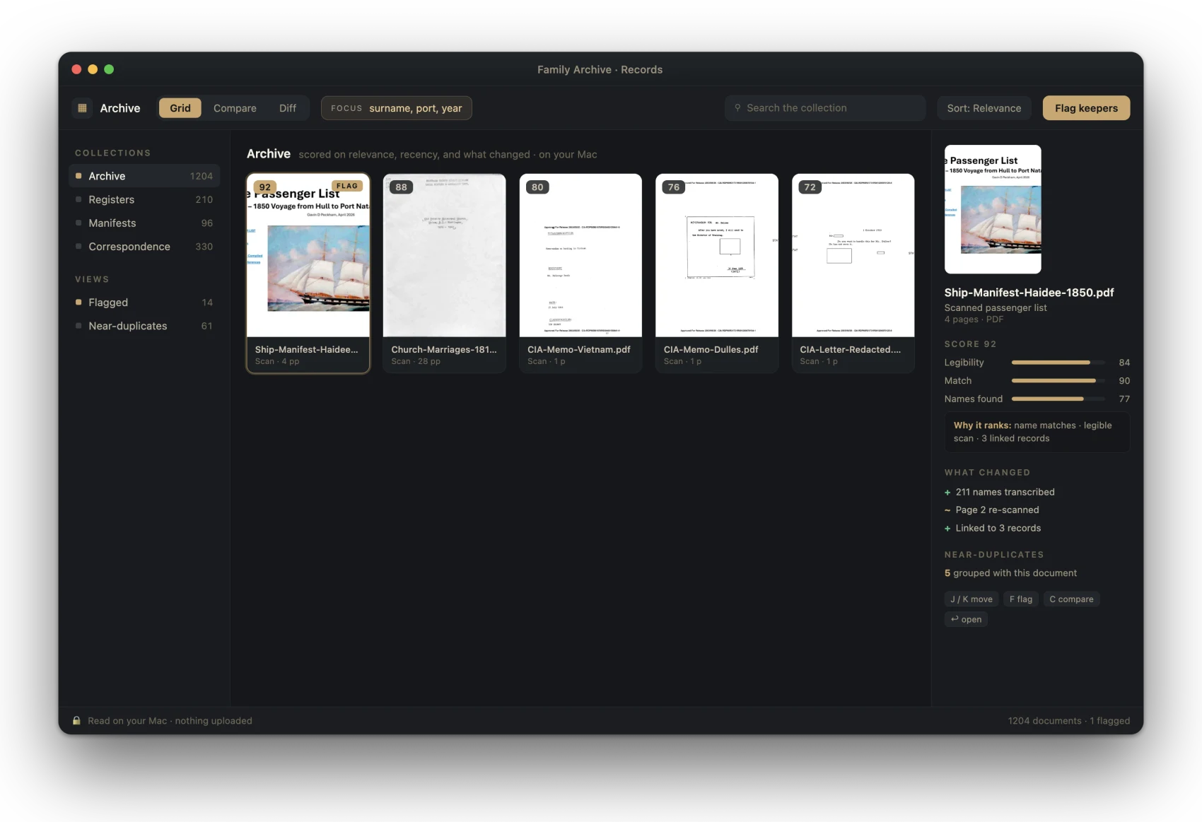 PageHawk showing a scans collection, scored and flagged.